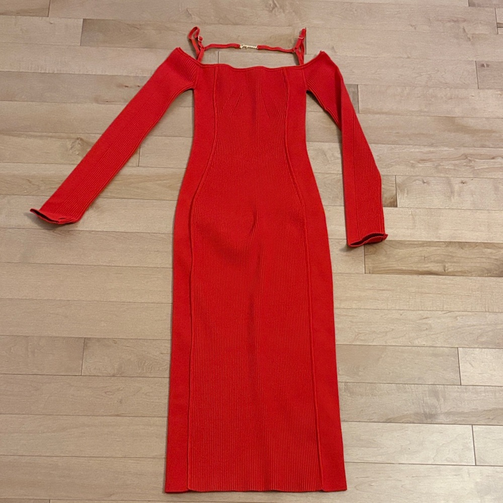 Jacquemus Vibrant Red Long Sleeve Dress